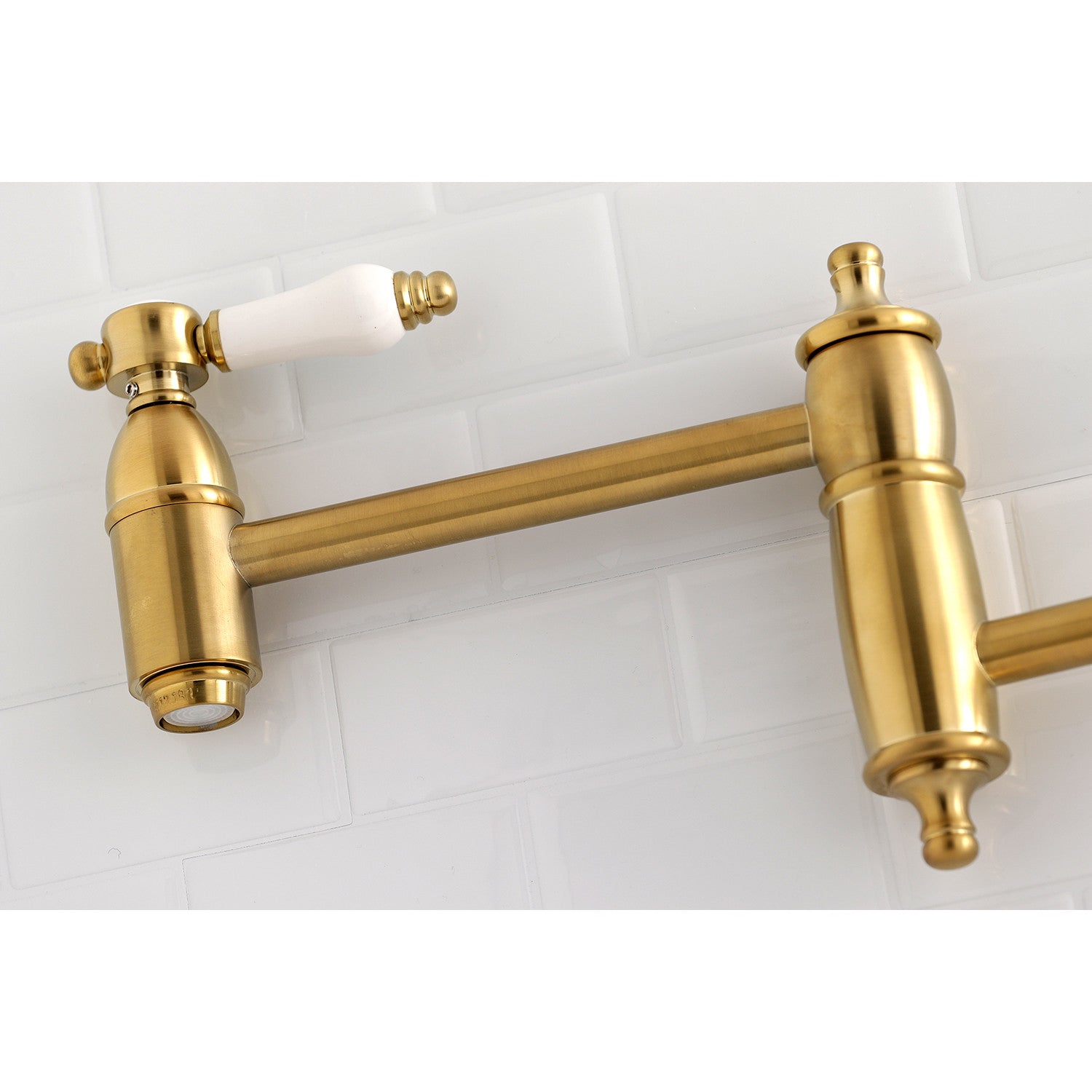 Kingston Heirloom KS3107BPL - Bel-Air Two-Handle 1-Hole Wall Mount Pot Filler Faucet, Brushed Brass — thumbnail 3